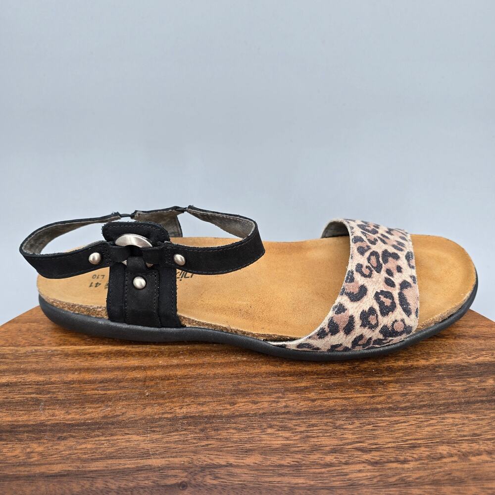 Naot Sabrina Sandals Womens 10 41 Black Cheetah Print Leather Harness Slip On
